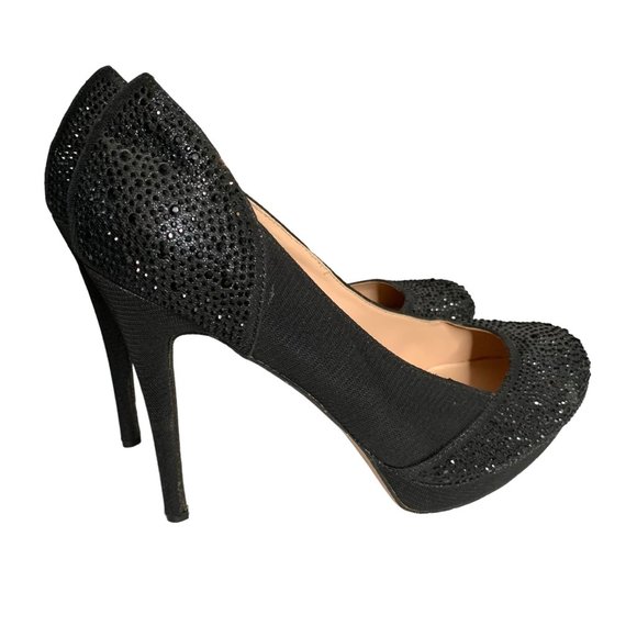 De Blossom Collection Jennifer Platform Heels 10 Black Rhinestones Stilettos - Picture 2 of 8